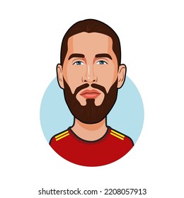 Bandung, Indonesia -29 September 2022,  Sergio Ramos Caricature, Spain National Team.