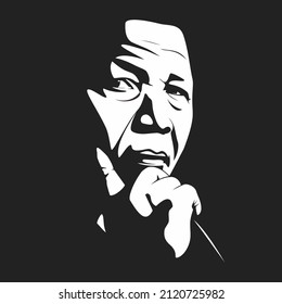 Bandung Indonesia, February 9th 2022: Nelson Mandela Silhouette Illustration, Isolated Style