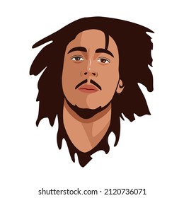 Bandung Indonesia, February 9th 2022: Bob Marley Illustration, Isolated Style