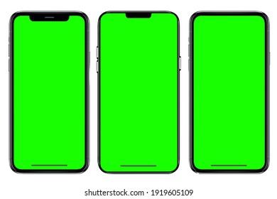 Bangkok, Thailand - January 5, 2020 : The shape of a modern mobile smartphone Designed to have a thin edge. green screen background - Clipping Path.