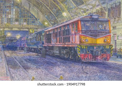 BangkokThailand-November 2019: Excursion Train Arrivied Bangkok Station.