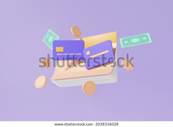 Bank account book floating transaction\
concept. payment Internet banking on Purple pastel background\
minimal cartoon style. 3d render.\
illustration