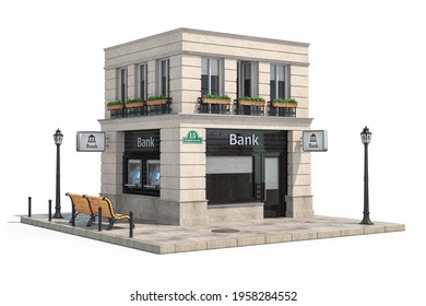 Bank branch office building isolated on white. 3d illustration