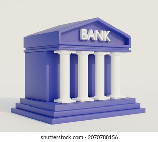 Bank Building With Columns. Financial Institution Building. 3D Rendering Illustration. 