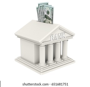 Bank Building With US Dollar Isolated. 3D Rendering