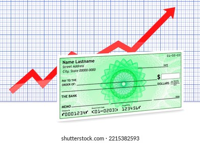 Bank Check With Growing Chart. 3D Rendering Isolated On White Background