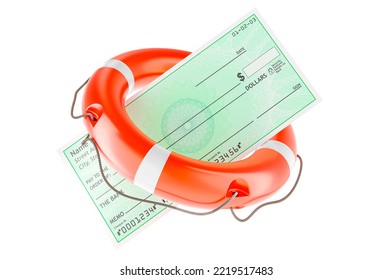 Bank Check With Lifebelt, 3D Rendering Isolated On White Background 