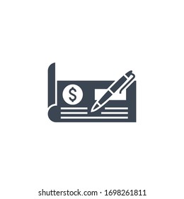 Bank Check Related Glyph Icon. Isolated On White Background. Illustration.