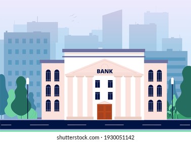 Bank in city. Business urban landscape with bank building office consulting financial center background - Powered by Shutterstock