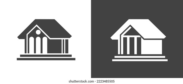 Bank Governmental House Icon 3d Abstract Or Courthouse Federal Home Institute Building Pictogram Black White Graphic Illustration, Modern Museum Silhouette Shape Or Library Service Symbol