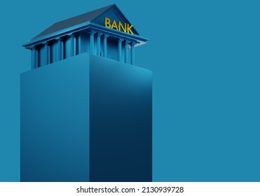 Bank Office. Bank Building On Pedestal. Banking Organization With Columns. Structure Of Financial Institution. Financial Building On Turquoise Background. Credit Organization. 3d Rendering.