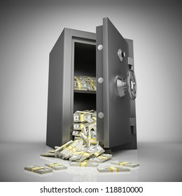 Bank Safe With Money Stacks