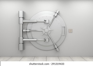 Bank Vault Door. Closed Safe. Safety, Isurance And Security Of Savings And Investments Concept. Protection Against Robbery And Breaking In.