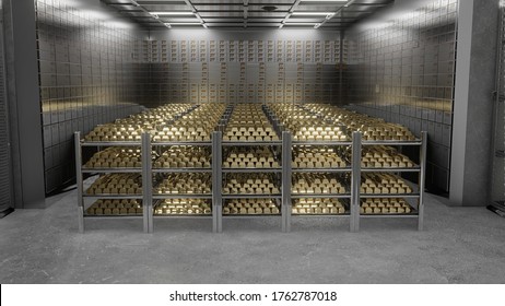 Bank Vault Interior 3D Rendering.