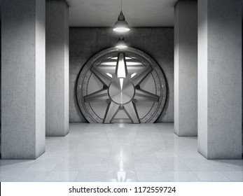 Bank vault with metal door. 3D illustration.