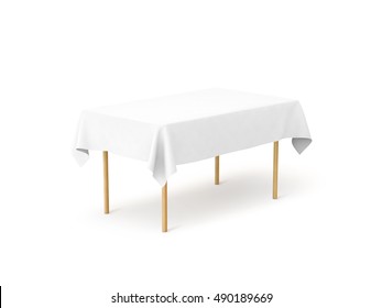 Bank White Tablecloth Mock Up, 3d Rendering. Clear Table Cloth Design Mockup Isolated.