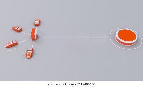 Banking application, Software and web development with 3d shapes, Server, an POS  Machine. 3d rendering