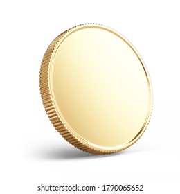 Banking, Coin Concept. Blank Golden Coin Isolated On White - 3d Rendering Mockup Template