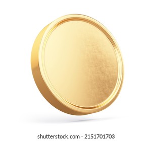 Banking, Coin Concept. Blank Golden Coin Or Golden Medal Isolated On White - 3d Rendering Mockup Template