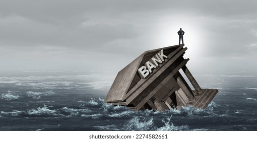 Banking Default and Bank Crisis or as Banks drowning in debt with financial instability or insolvency concept as an urgent business and global market problem as a 3D illustration.