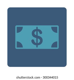 Banknote icon. This flat rounded square button uses cyan and blue colors and isolated on a white background.
