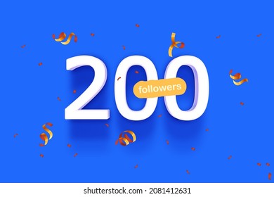 Banner with 200 followers thank you in form of 3d black balloons and colorful confetti. illustration 3d numbers for social media 200 likes thanks, Blogger celebrating subscribers fans