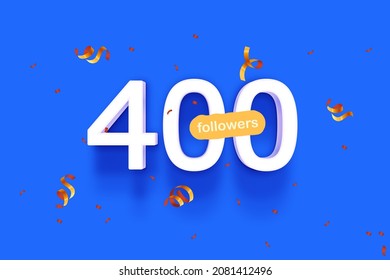 Banner with 400 followers thank you in form of 3d black balloons and colorful confetti. illustration 3d numbers for social media 400 likes thanks, Blogger celebrating subscribers fans