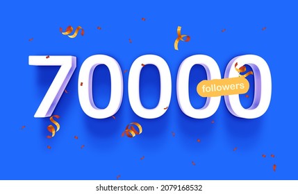 Banner with 70000 followers thank you in form of 3d black balloons and colorful confetti. illustration 3d numbers for social media 70k likes thanks, Blogger celebrating subscribers fans