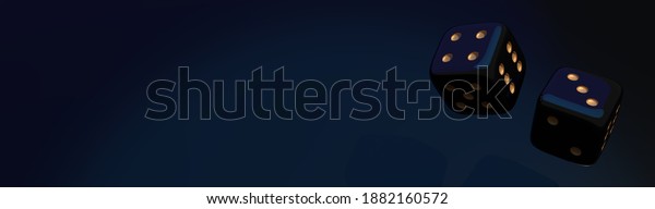 Banner Black Dice With Golden Dots Bouncing\
On A Dark Blue Matte Surface. Empty Copy Space For Text Or Logo.\
Ad, Entertainment, Online Casino, Table Game Or Gambling Concept.\
3D Render\
Illustration