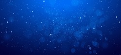Banner Blue Bokeh Particles Glitter Awards Dust Gradient Abstract Background.