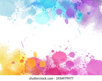 Banner with colorful watercolor imitation splash blots frame. Template for your designs.