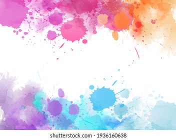 Banner With Colorful Watercolor Imitation Splash Blots Frame. Template For Your Designs.