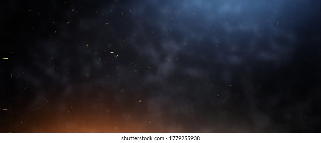 Banner Fire Particles With Flare Shining Stars Dust Bokeh Glitter Awards Abstract Background.