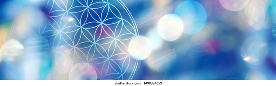 Banner flower of life in a cosmic field of glowing light