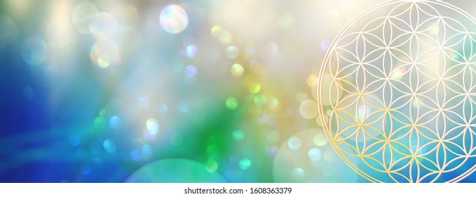 Banner flower of life: out of the deep cosmic blue into bright sparkling light