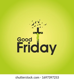 Banner for Good Friday with Lord Jesus Christ on Cross, Green Background - Silhouette