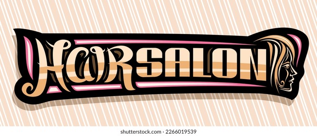 Banner for Hair Salon, dark decorative sign board with women face, unique brush letters for words hair salon, horizontal elegant signage for professional beauty parlor with pink flourishes - Powered by Shutterstock