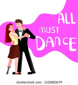 Banner Happy Disabled People Dancing. All Must Dance Dancing-party Or Studio Poster. Flat Art Rastered Copy