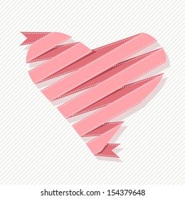 Banner and heart made from pink paper ribbon  Origami modern background and text box for presentation  Original greeting  invitation card Valentines Day  wedding  Cute decorative illustration 