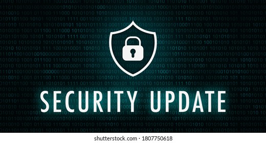 Banner Security Update - Shield Icon On Background With Binary Code.