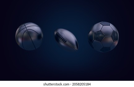 Banner Sports Ball Football Soccer Basketball Gold  3d Render 3d Rendering Illustration 