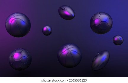 Banner Sports Ball Tennis Football Soccer Basketball Gold  3d Render 3d Rendering Illustration 