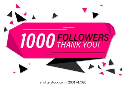  Banner, Sticker, Icon With Text 1000 Followers Thank You In Paper Cut Out Style 