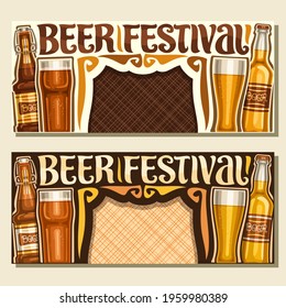 Banners For Beer Festival, Flyers With Pint Glasses Of Draft Czech Pilsner And Bottles Of Craft German Lager, Original Typeface For Words Beer Festival, Ticket For Bavarian Fest With Copy Space