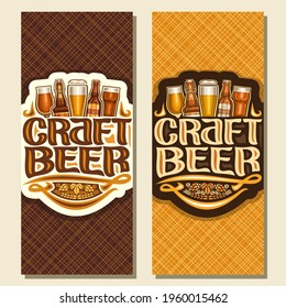 Banners For Craft Beer, Flyers With Pint Glasses Of Draft Czech Pilsner And Bottles Of Craft German Lager, Original Typeface For Words Craft Beer, Voucher For Bavarian Bar With Barley Spikelets