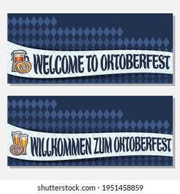 Banners For Oktoberfest With Copy Space, Invite With Bavarian Pretzel, Glassware With Alcoholic Beverages, Tickets For German Beer Festival With Original Typeface For Words On Oktoberfest Theme