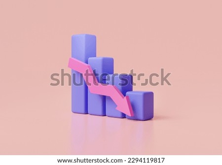 Bar chart with arrow downtrend graph. Bankruptcy, graph chart downtrend, financial recession crisis, decrease, down, drop, business down, business finance crisis concept. 3d rendering illustration
