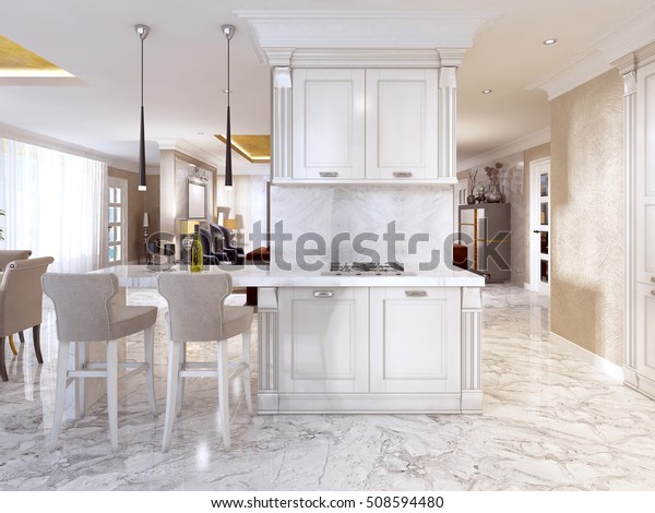 Bar Counter Bar Chairs Luxurious Kitchen Stock Illustration 508594480