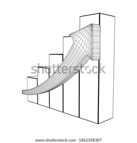 Bar graph with arrow grow, chart, business concept. Wireframe low poly mesh 3d render illustration