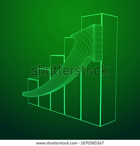 Bar graph with arrow grow, chart, business concept. Wireframe low poly mesh 3d render illustration